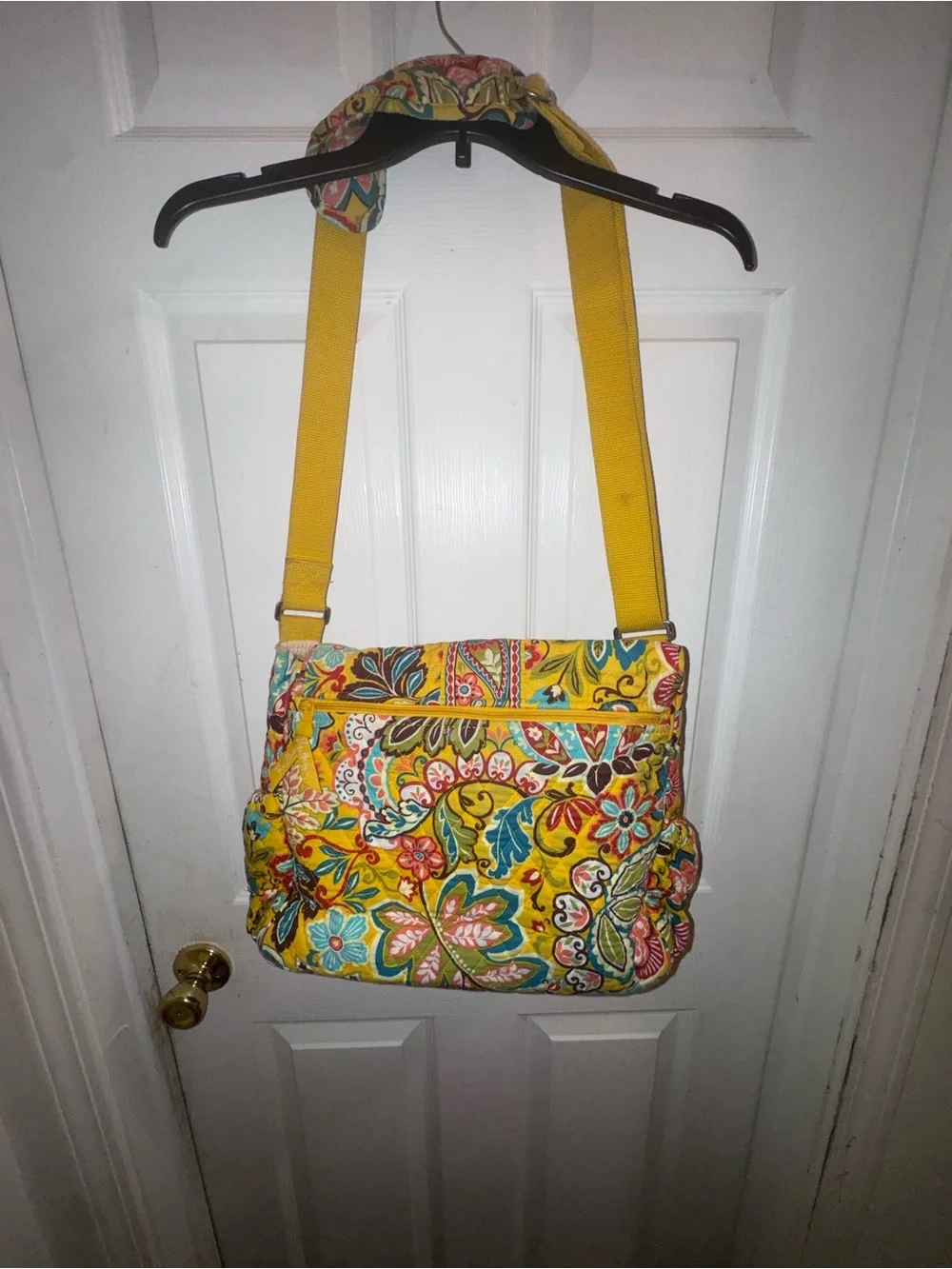 Vera Bradley Yellow Floral Quilted Shoulder Bag with Multicolor Print-0082